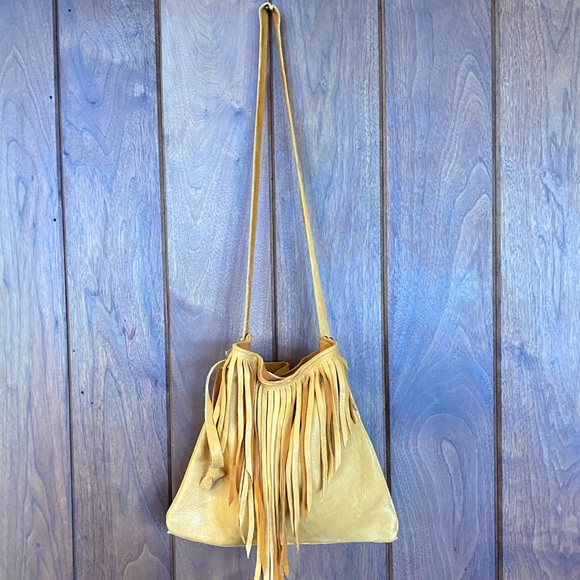 Vtg Deerskin Fringe Bag Conchos Leather Shoulder Boho Western Purse USA Made 80s - Picture 5 of 7